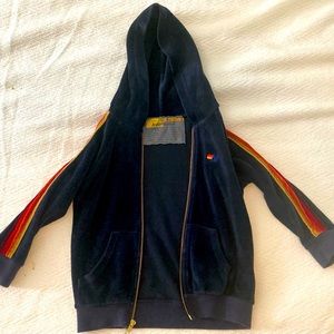 Size 8 kids Aviator Nation navy blue velour hoodie in great condition.